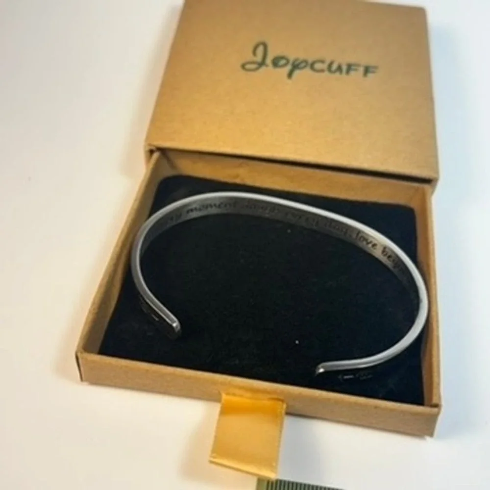 Joycuff Inspirational Cuff Bracelet Silver Tone Preowned Engraved Quote‎